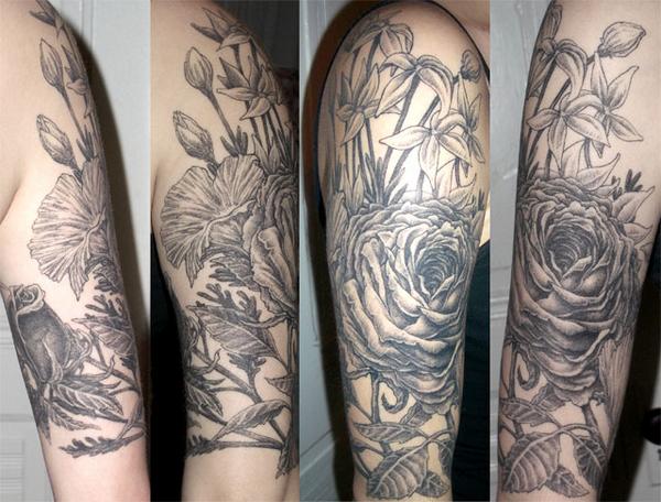 black and grey flower tattoo dave c wallin eight of swords 